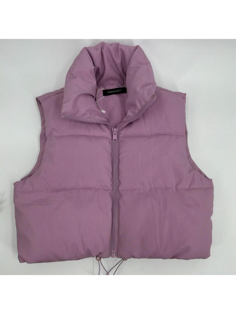 Lavender Cropped Puffer Vest Pastel Purple Merokeety Size S - Picture 4 of 6